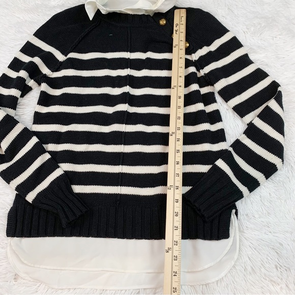 Lauren Ralph Lauren long sleeve layered striped sweater collared gold button - Picture 2 of 10